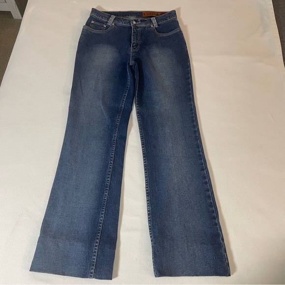 Lawman Western Denim - LAW MAN Women’s Blue Denim Jeans Flare Studded Waist Size 5 Stretch